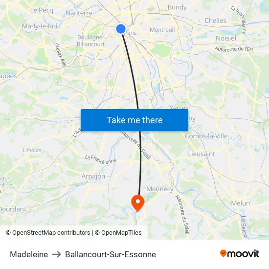 Madeleine to Ballancourt-Sur-Essonne map