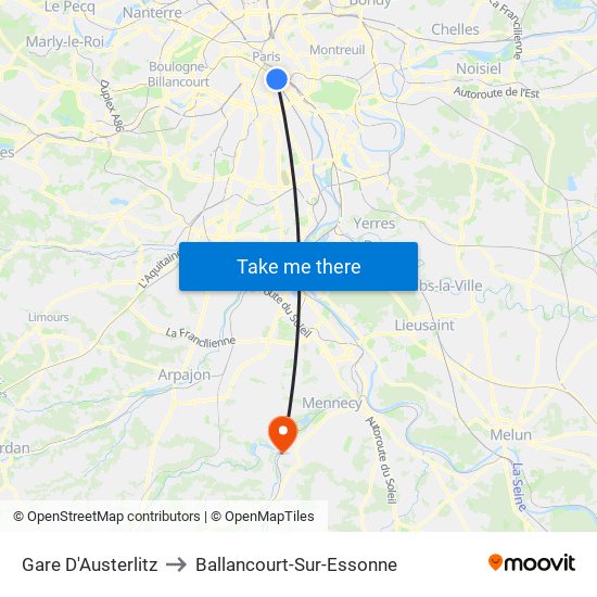 Gare D'Austerlitz to Ballancourt-Sur-Essonne map