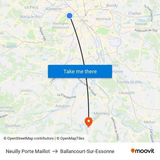 Neuilly Porte Maillot to Ballancourt-Sur-Essonne map