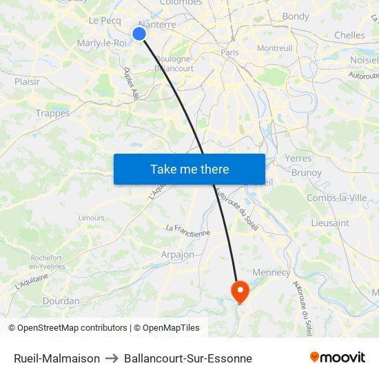 Rueil-Malmaison to Ballancourt-Sur-Essonne map