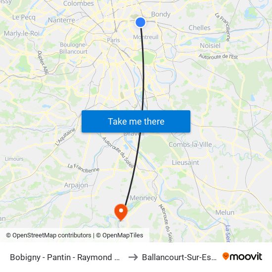 Bobigny - Pantin - Raymond Queneau to Ballancourt-Sur-Essonne map