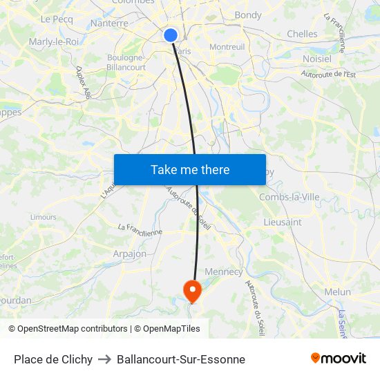 Place de Clichy to Ballancourt-Sur-Essonne map