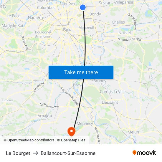 Le Bourget to Ballancourt-Sur-Essonne map