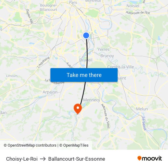 Choisy-Le-Roi to Ballancourt-Sur-Essonne map