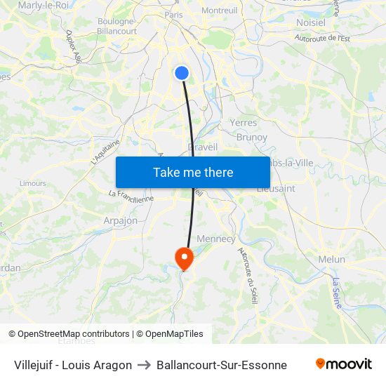 Villejuif - Louis Aragon to Ballancourt-Sur-Essonne map