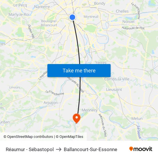 Réaumur - Sébastopol to Ballancourt-Sur-Essonne map