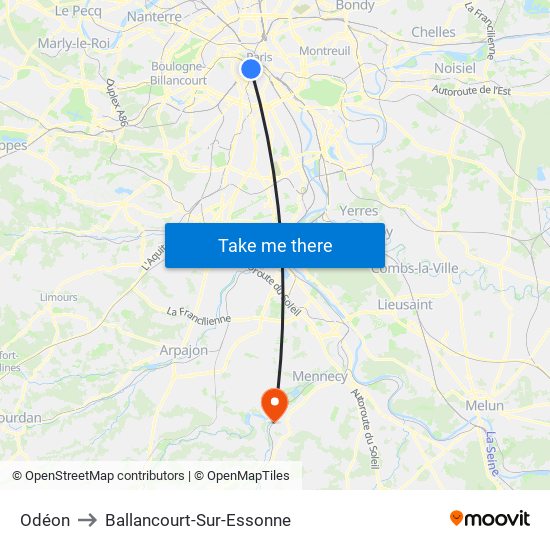 Odéon to Ballancourt-Sur-Essonne map