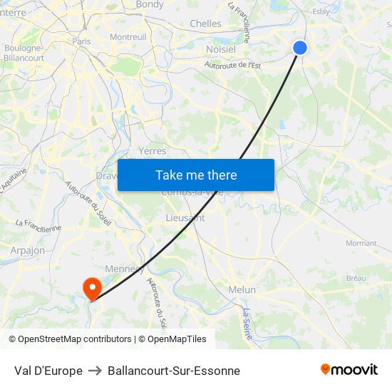 Val D'Europe to Ballancourt-Sur-Essonne map