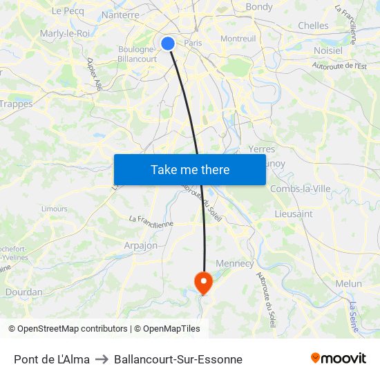 Pont de L'Alma to Ballancourt-Sur-Essonne map
