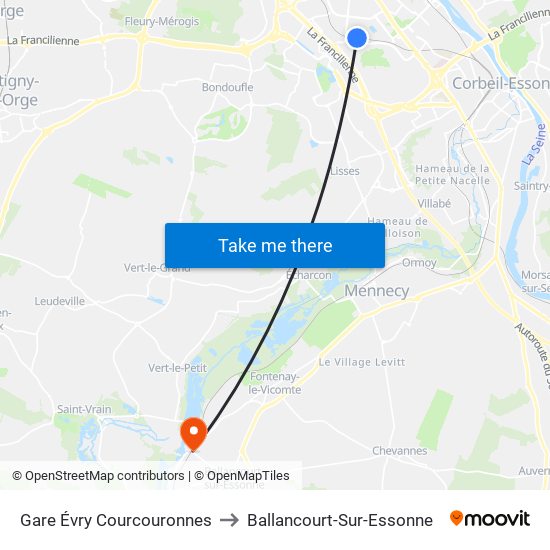 Gare Évry Courcouronnes to Ballancourt-Sur-Essonne map