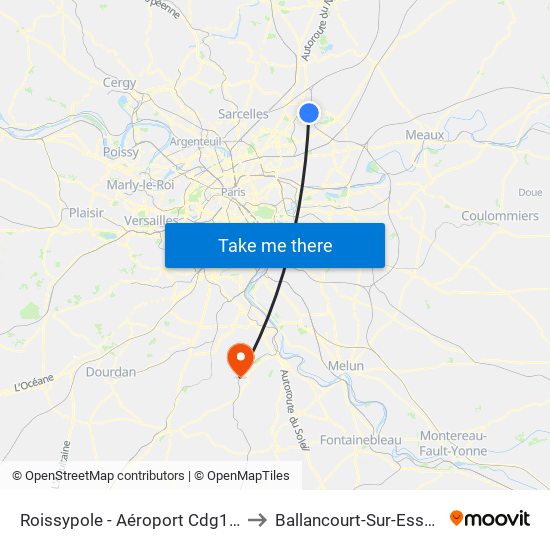 Roissypole - Aéroport Cdg1 (D3) to Ballancourt-Sur-Essonne map