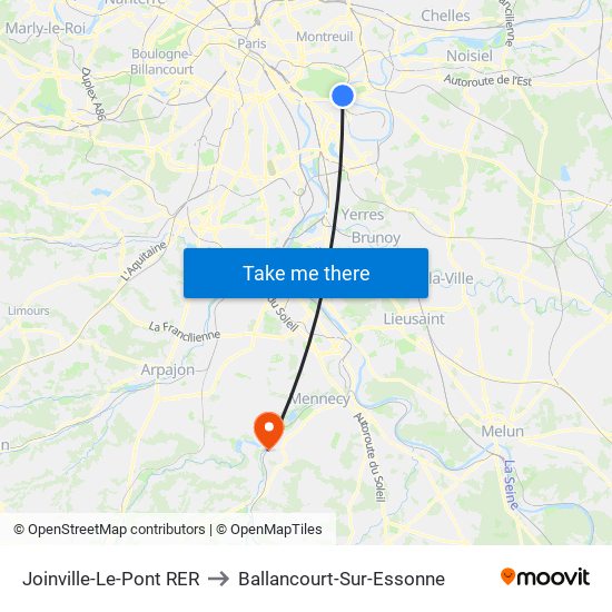 Joinville-Le-Pont RER to Ballancourt-Sur-Essonne map