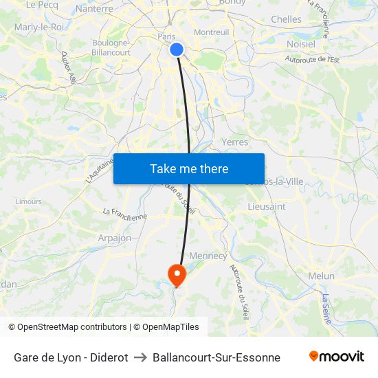 Gare de Lyon - Diderot to Ballancourt-Sur-Essonne map
