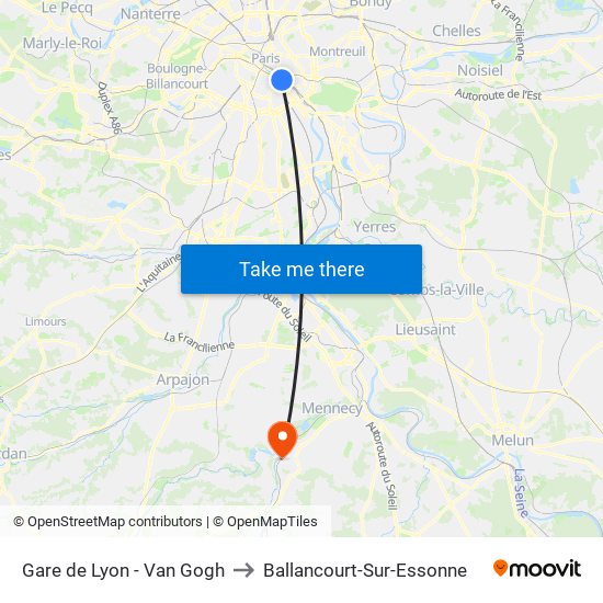 Gare de Lyon - Van Gogh to Ballancourt-Sur-Essonne map