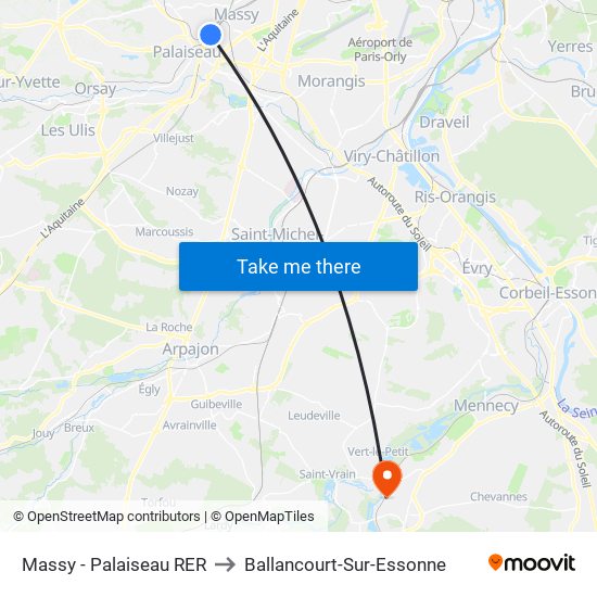 Massy - Palaiseau RER to Ballancourt-Sur-Essonne map