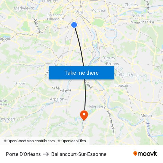 Porte D'Orléans to Ballancourt-Sur-Essonne map
