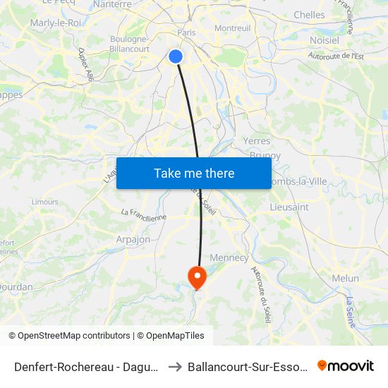 Denfert-Rochereau - Daguerre to Ballancourt-Sur-Essonne map