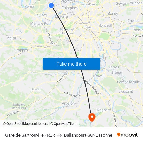 Gare de Sartrouville - RER to Ballancourt-Sur-Essonne map