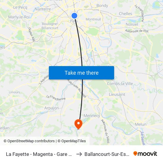 La Fayette - Magenta - Gare du Nord to Ballancourt-Sur-Essonne map