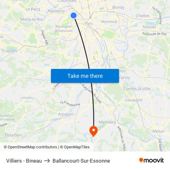 Villiers - Bineau to Ballancourt-Sur-Essonne map