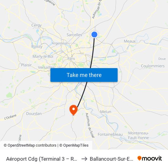 Aéroport Cdg (Terminal 3 – Roissypôle) to Ballancourt-Sur-Essonne map