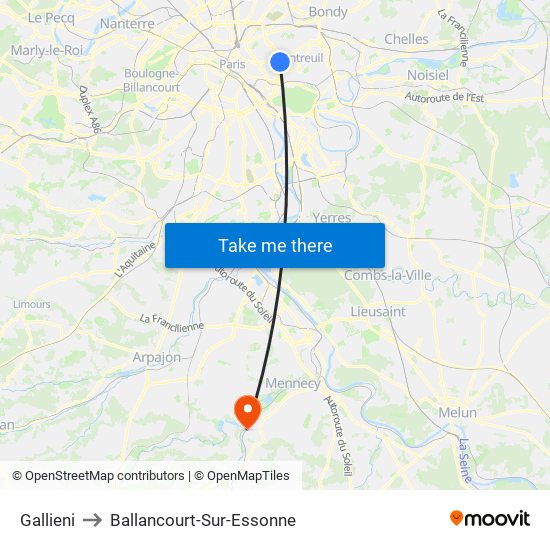 Gallieni to Ballancourt-Sur-Essonne map