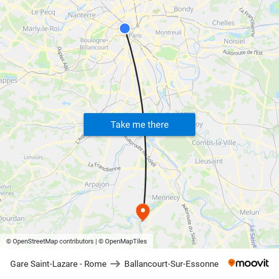 Gare Saint-Lazare - Rome to Ballancourt-Sur-Essonne map