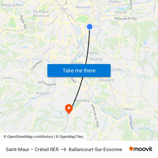 Saint-Maur – Créteil RER to Ballancourt-Sur-Essonne map