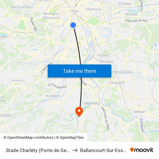 Stade Charléty (Porte de Gentilly) to Ballancourt-Sur-Essonne map