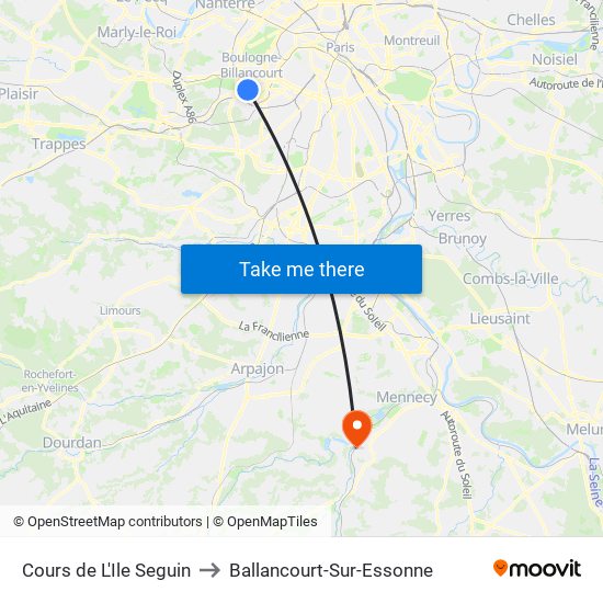 Cours de L'Ile Seguin to Ballancourt-Sur-Essonne map