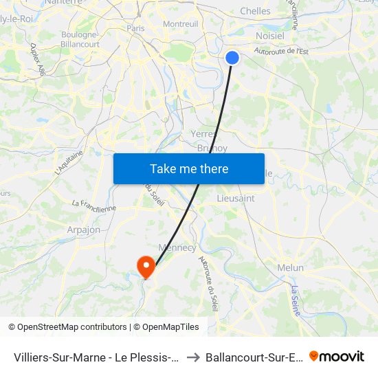 Villiers-Sur-Marne - Le Plessis-Trévise RER to Ballancourt-Sur-Essonne map