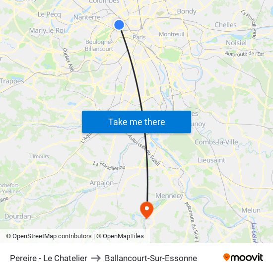 Pereire - Le Chatelier to Ballancourt-Sur-Essonne map