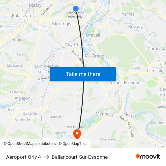 Aéroport Orly 4 to Ballancourt-Sur-Essonne map