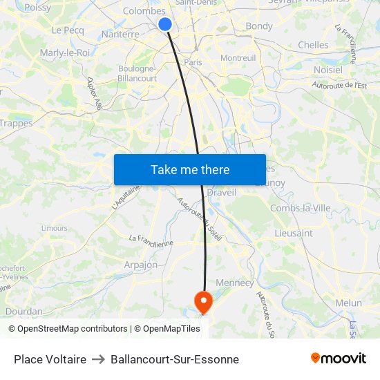 Place Voltaire to Ballancourt-Sur-Essonne map