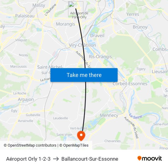 Aéroport Orly 1-2-3 to Ballancourt-Sur-Essonne map
