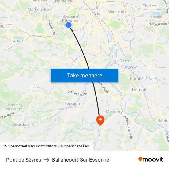 Pont de Sèvres to Ballancourt-Sur-Essonne map