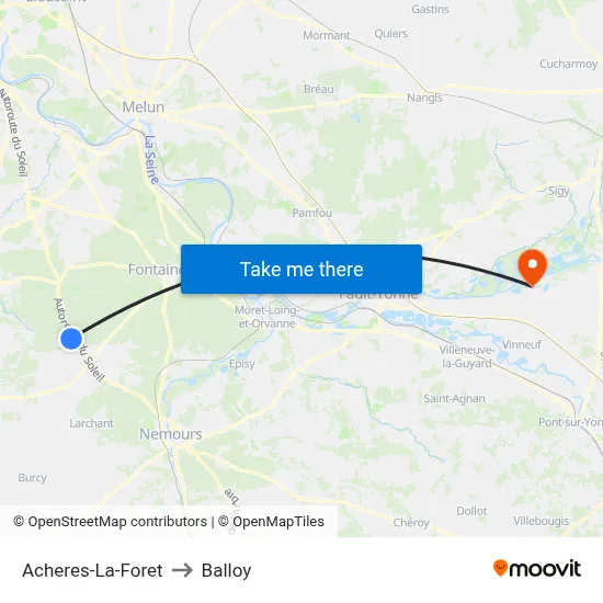 Acheres-La-Foret to Balloy map