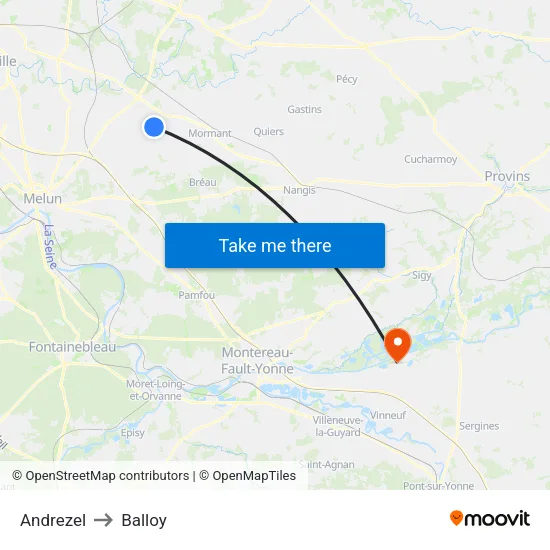 Andrezel to Balloy map