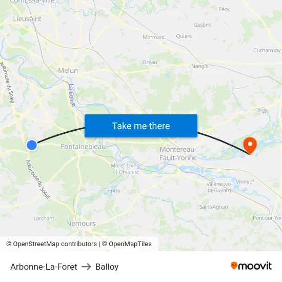 Arbonne-La-Foret to Balloy map