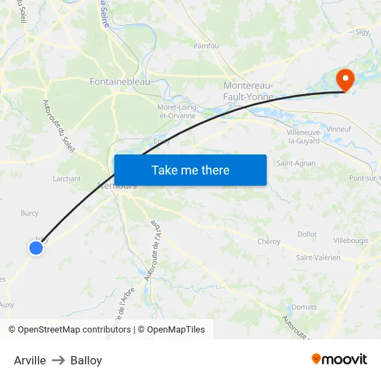 Arville to Balloy map