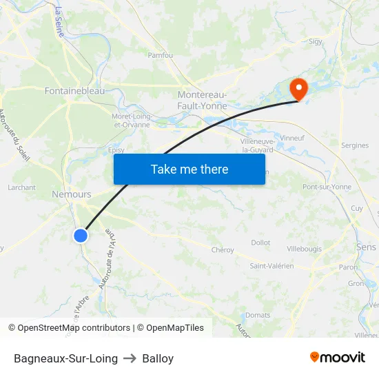 Bagneaux-Sur-Loing to Balloy map