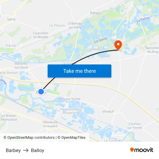 Barbey to Balloy map