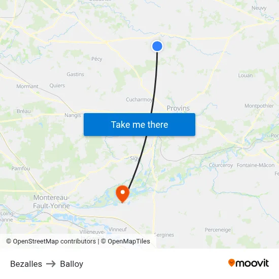 Bezalles to Balloy map