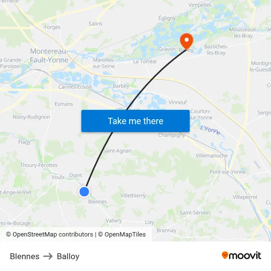 Blennes to Balloy map