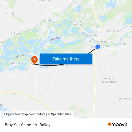 Bray-Sur-Seine to Balloy map