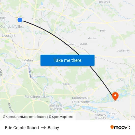 Brie-Comte-Robert to Balloy map