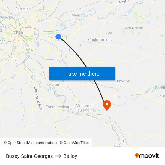 Bussy-Saint-Georges to Balloy map