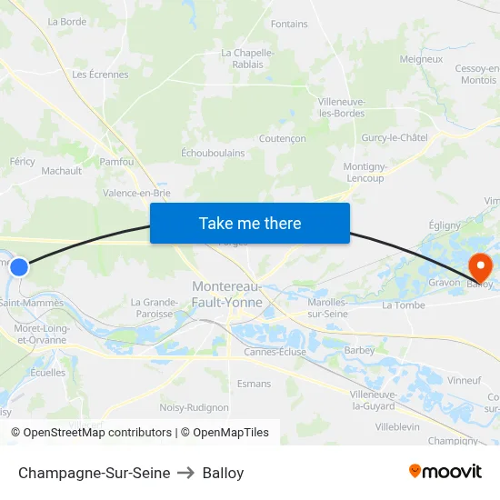 Champagne-Sur-Seine to Balloy map
