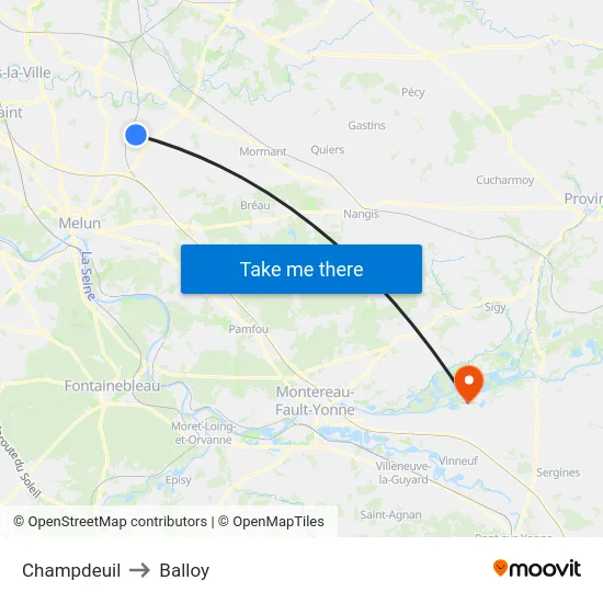 Champdeuil to Balloy map