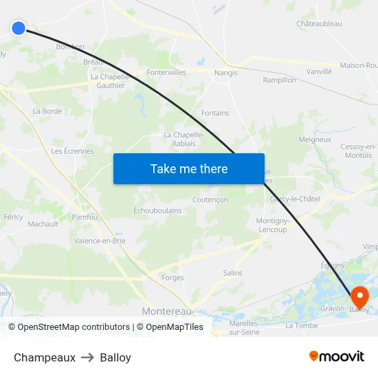 Champeaux to Balloy map